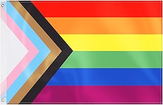 Progress Pride Flag 90 * 150CM, GeeRic Pride Rainbow Flag 3x5 Ft LGBTQ2S Progress Pride Rainbow Banner 2 Grommets Vivid Color UV Fade Resistant Flag for Party Parades/Carnivals Decorations In/Outdoor