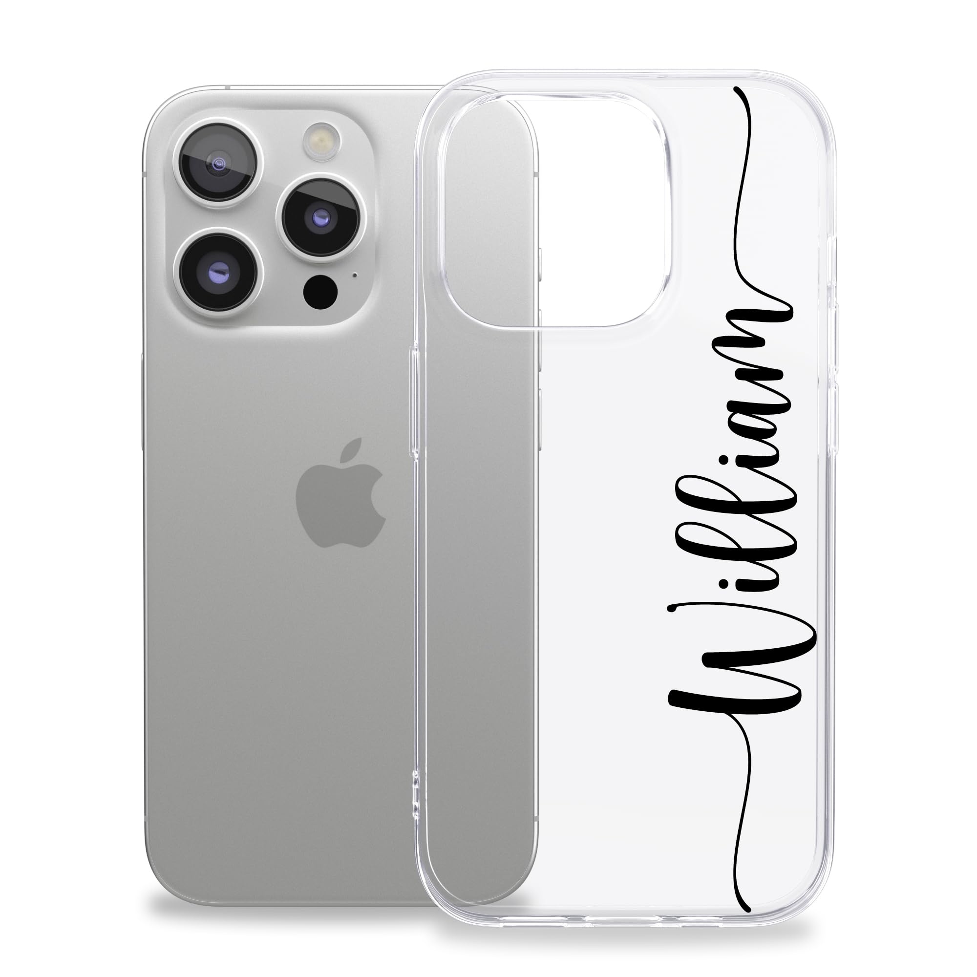 ClaraCasa Personalized Case for iPhone Air 17 16 16e 15 14 13 12 Pro Plus - Clear Phone Cover Customized with Name in Cursive Script Handwritten Style
