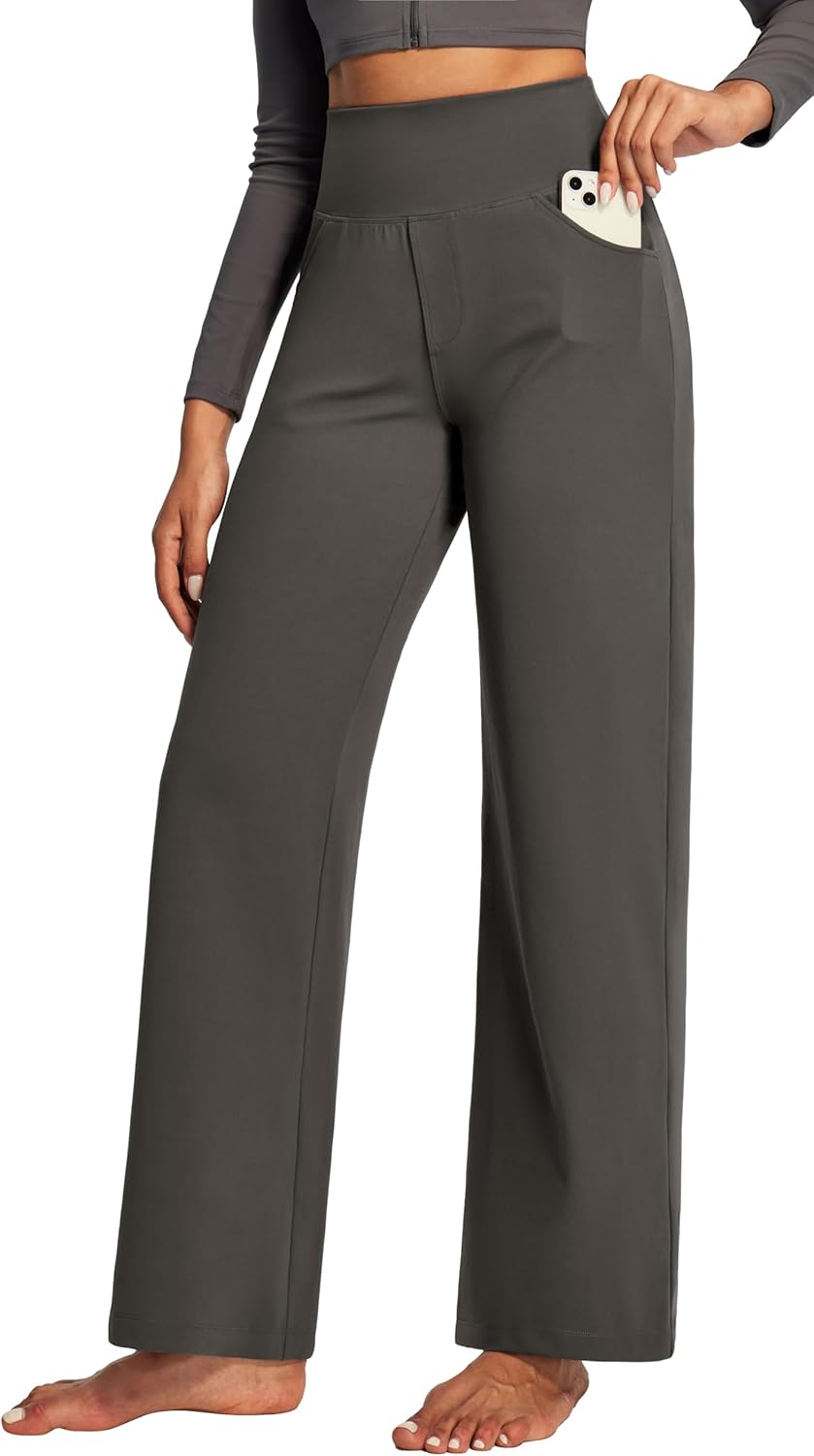 IUGA Wide Leg Yoga Dress Pants for Women with Pockets Stretch Work Pants Women High Waisted Business Casual Trousers Slacks