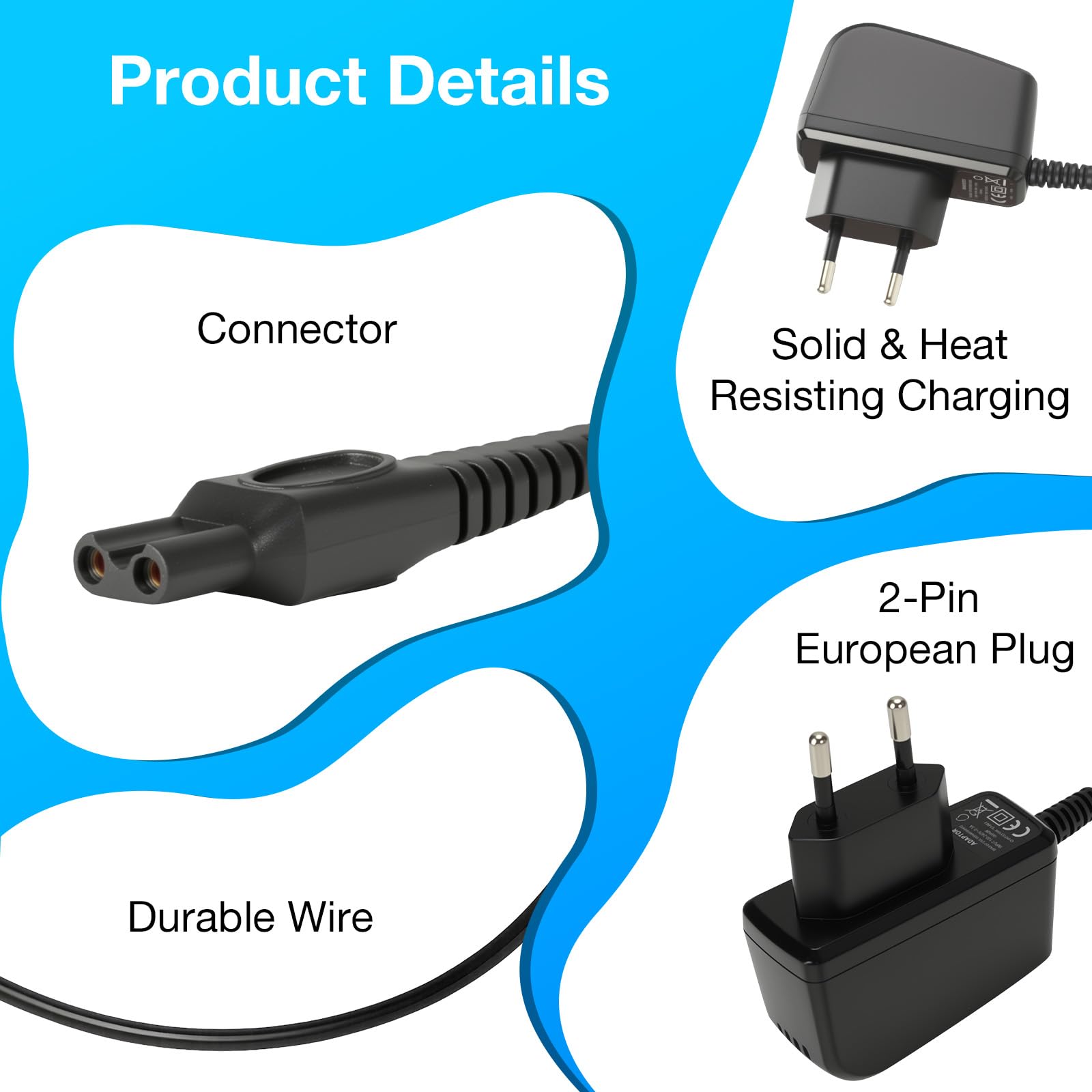 VINATO 15V Caricatore Rasoio per Philips HQ8505, Caricabatterie Rasoi Elettrici per Norelco 3000 5000 7000 9000 RQ1050 RQ1250 HQ7120 HQ8830 HQ7740 Speed-XL