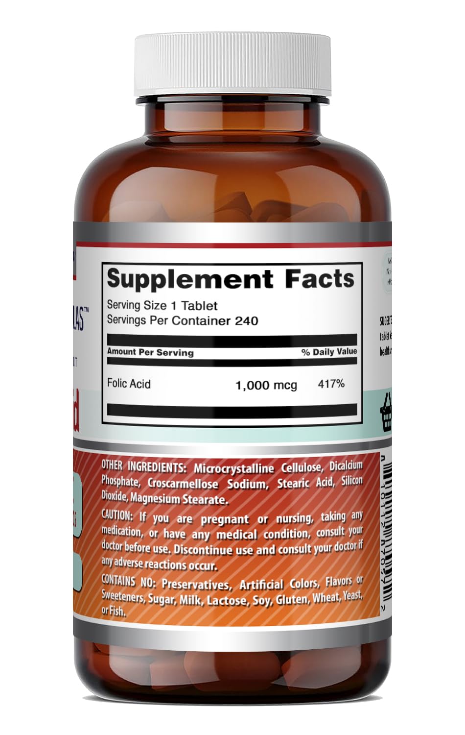 Amazing Formulas Folic Acid 1000 Mcg (1 Mg) | 240 Tablets Supplement | Vitamin B9 | Gluten Free | Made in USA — Amazon image 4