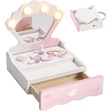 AIYAPLAY Kids Dressing Table Portable with Lights Mirror for 3-6 Pink