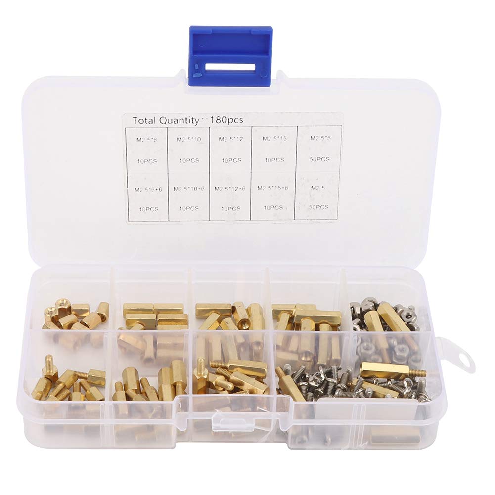 M2.5 Brass Standoff Spacer Screw, 180pcs M2.5 Brass Standoff Spacer Pillar Nut Screws Male Female Hex Pillar Set W/Storage Box-image-10