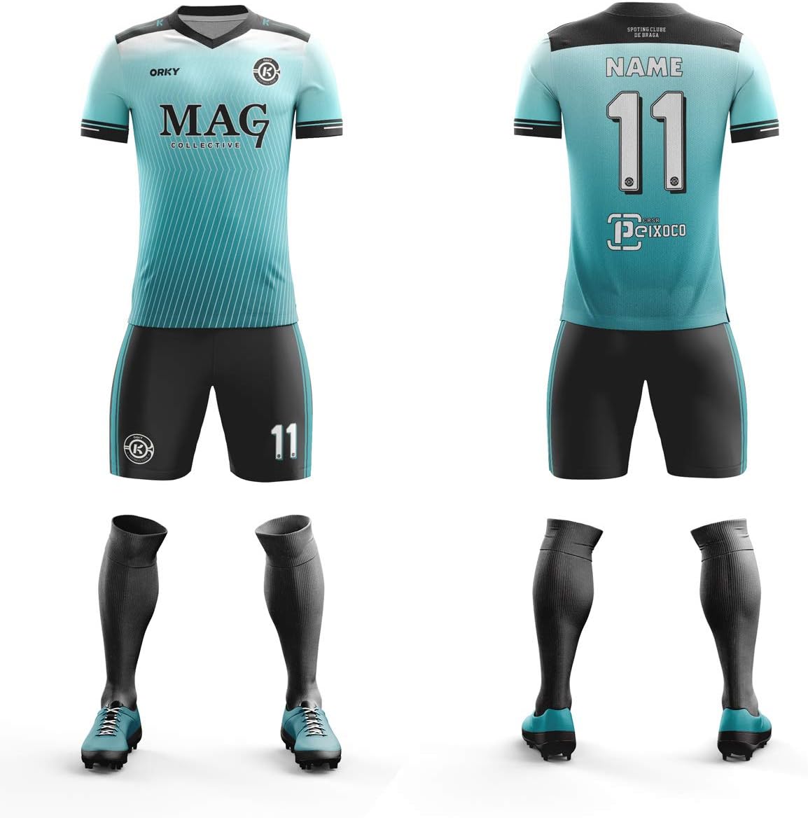 ORKY Kids Custom Soccer Jersey with Short, Boys Girls Personalized Name Number Logo Shirt, Football Team Uniform Water Kylin