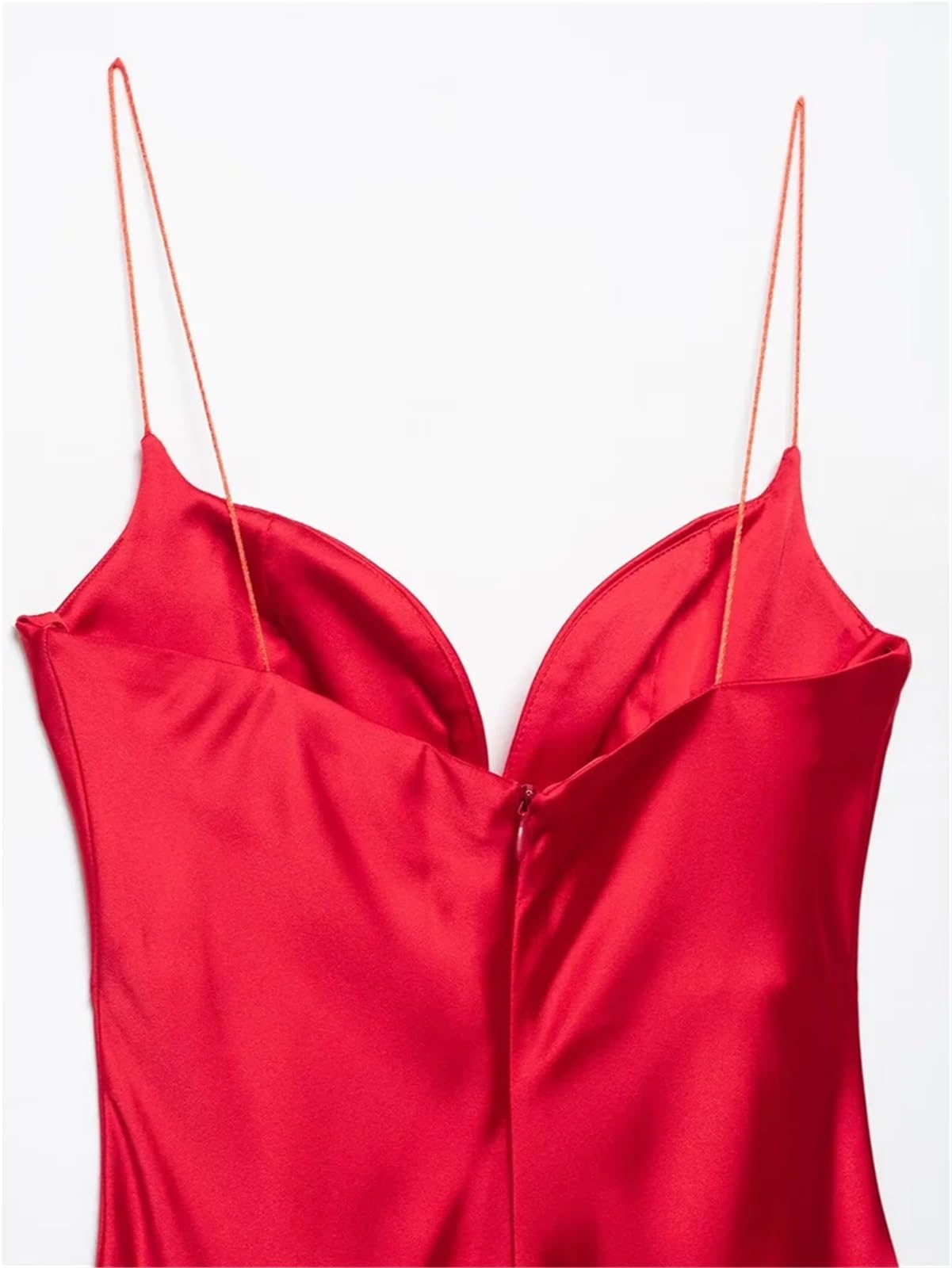 Fond De Robe Femme Robe mi-longue d'été en satin de soie rouge for femme, tenue sexy à bretelles décolletées V profond
