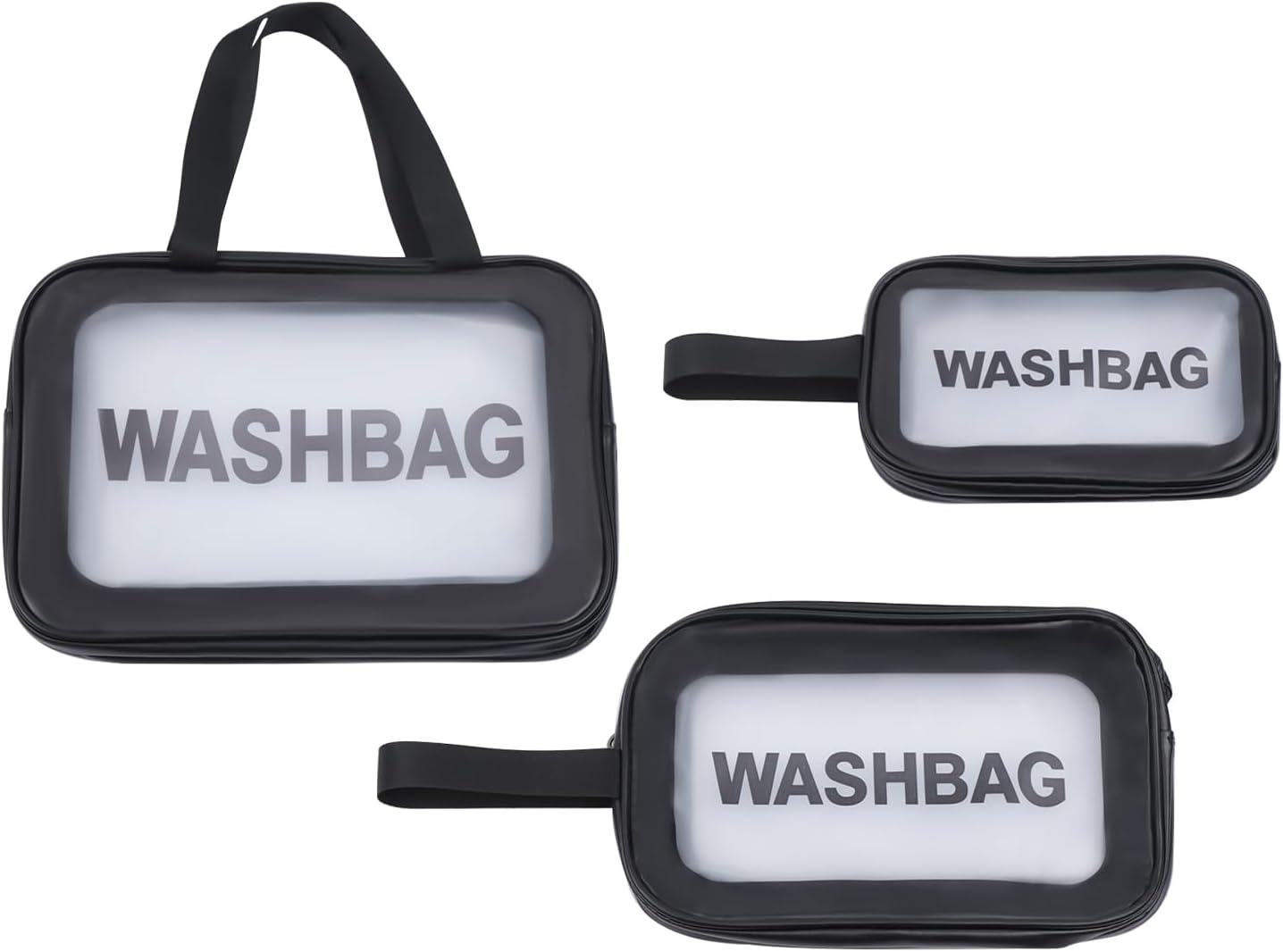 3 Pack Portable Clear Makeup Bags, Waterproof Travel Cosmetics Bags for Women Girls, Toiletry Tote Bags Set with Zipper Small Makeup Organizer Pouch for Travel Bathroom, Black