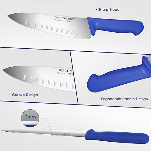 Miniatura 3 de DRAGON RIOT Cuchillo de chef prémium de 8 pulgadas cuchillos de cocina afilados alemanes de acero inoxidable con mango de fibra ergonómico
