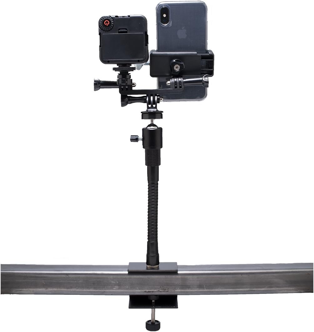 Livestream Gear® - Desk Clamp Setup with Dimmable LED Light for Live Stream, Videos, or YouTube. Fits Larger Sized Devices, and Dimmable LED Light to Adjust Brightness. (Clamp w/Md. Holder)