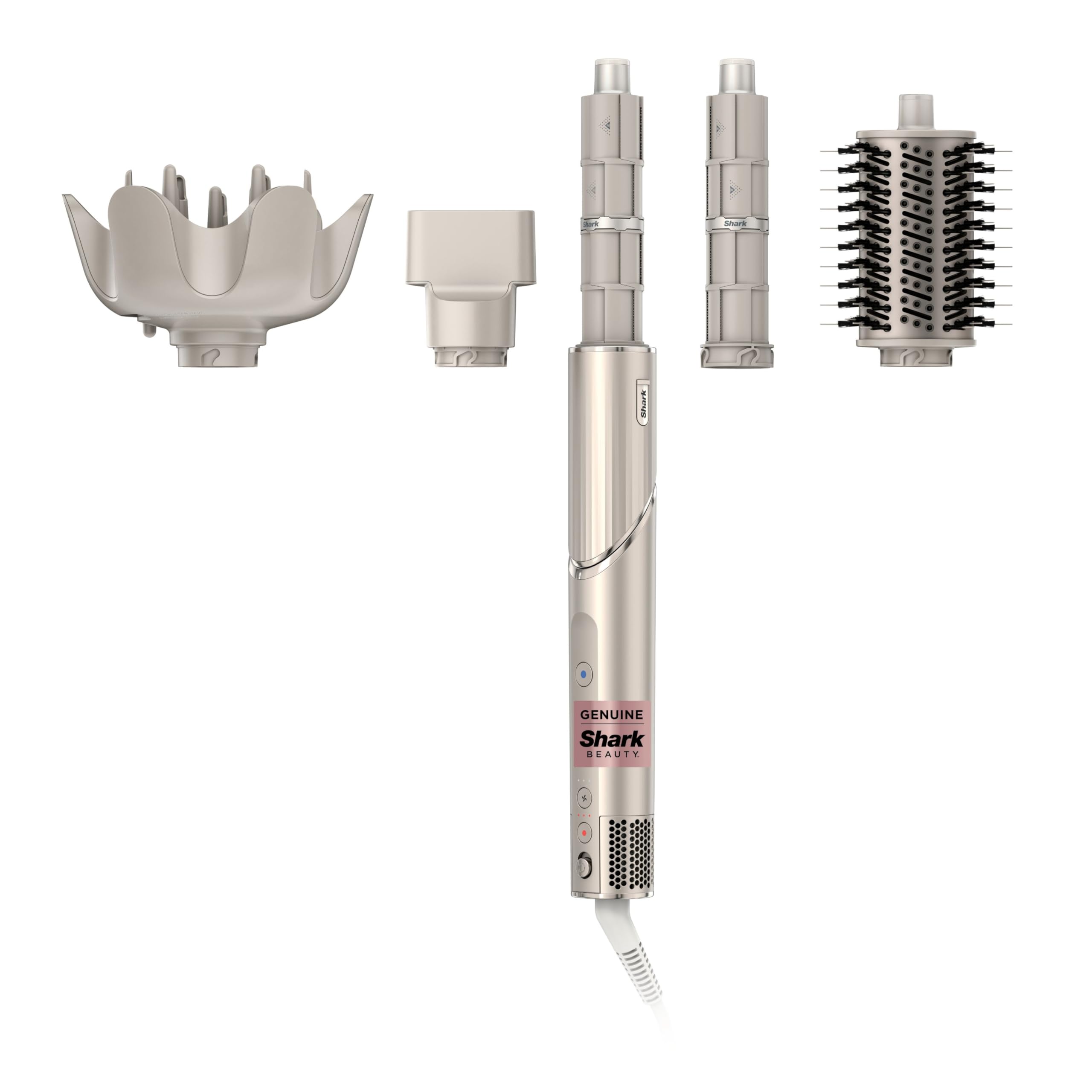 SHARK, FlexStyle Sistema de Peinado y Secadora de Cabello, Multiestilizador con 4 Funciones y 5 Accesorios, Difusor para Cabello Rizado, Color Stone, HD435LAA - White