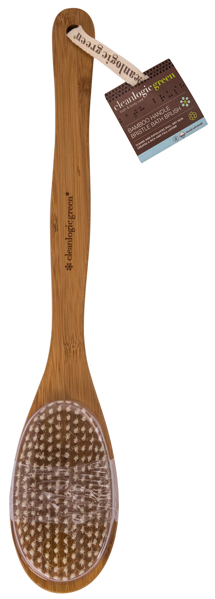 Cleanlogic Long Handled Back Brush for Skin Exfoliating with Natural Bristles - Back Body Brush for Dry Brushing and Scrubber for Shower - Bamboo Wood Back Brush Men & Women