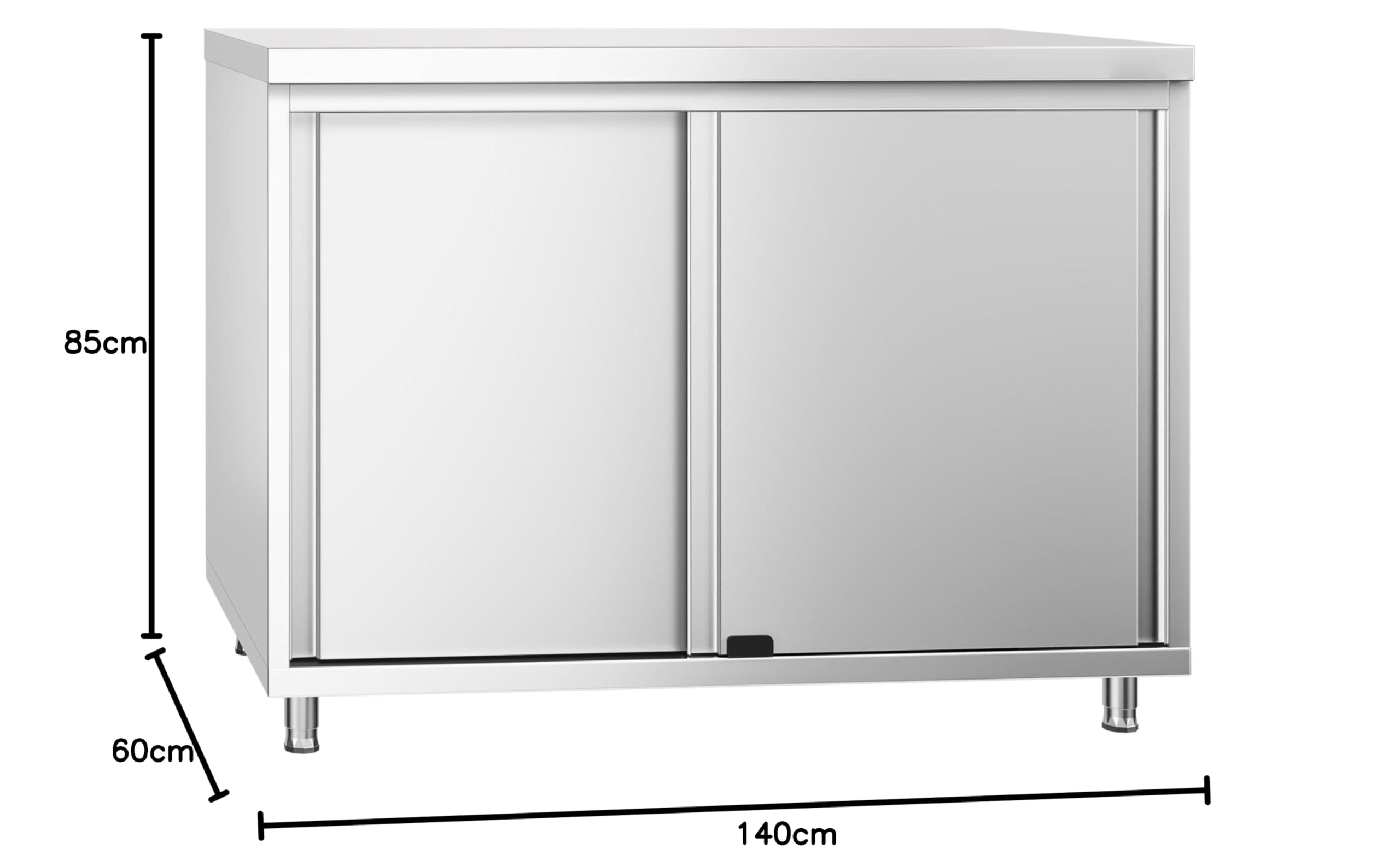 Ristoattrezzature - Tavolo in acciaio inox armadiato 140x60x85h cm - 2 porte scorrevoli - Uso Professionale