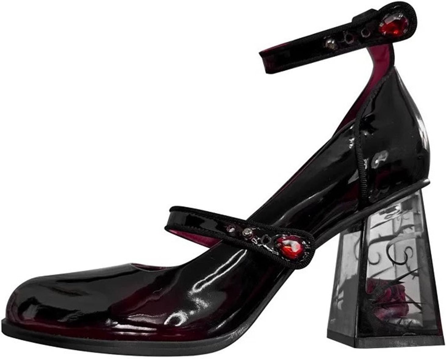 Bellirala Women's Rose Flower Mary Jane Heels Gothic Y2k Costume Footwear Cute Lolita JK Pumps Chunky Block High Heel Ankle Strap Cosplay Shoes