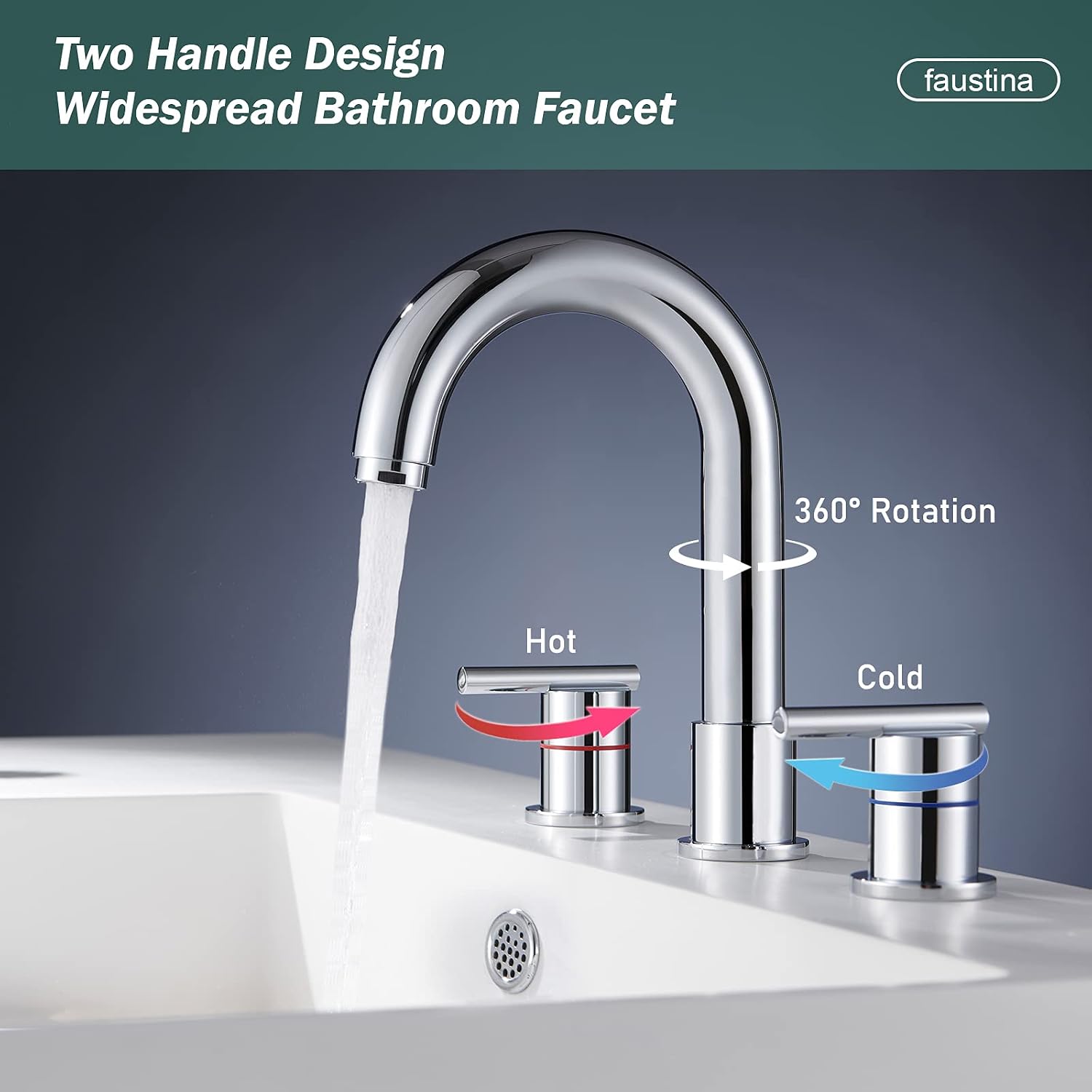 Get Discount Offer Widespread Bathroom Faucet, 2 Handle 3 Hole Bathroom Sink Faucets with Pop Up Drain and Water Supply Lines, Lavatory Basin Faucets Brushed Nickel, faustina