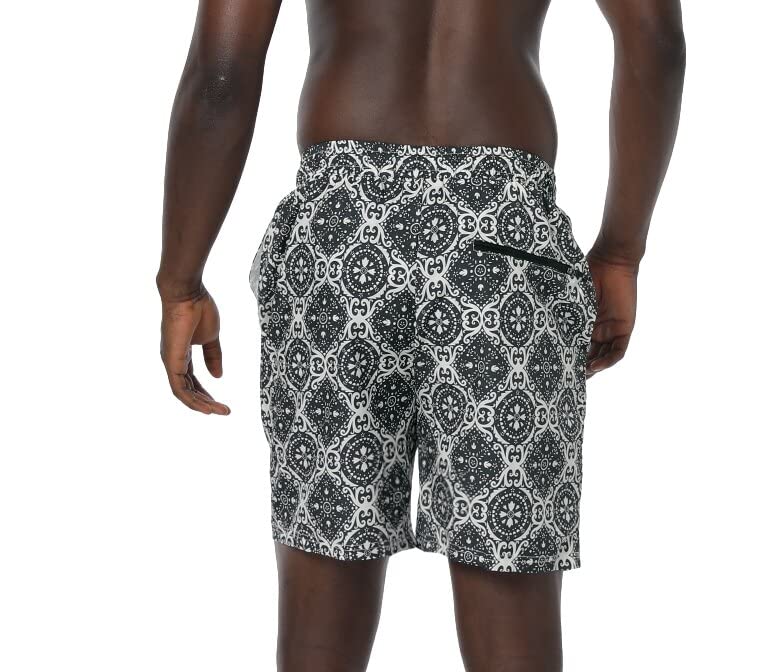 Men's Swim Trunks Quick Dry Swimwear Printed Beach Shorts with Compression Liner Zipper Pocket4