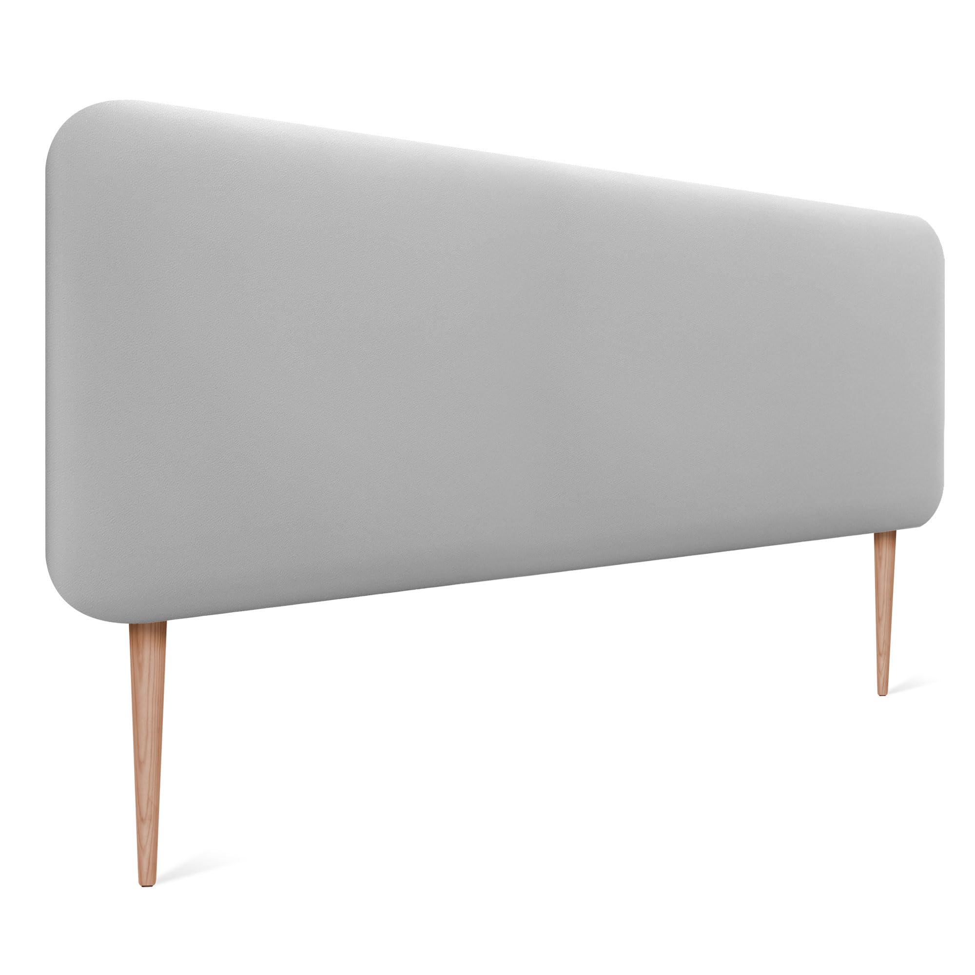 DHOME Cabecero Tapizado Liso Redondeado Polipiel con Patas para Pared Acústicos Cabeceros Absorbentes Cabezal Cama Dormitorio (Gris Claro, 135cm)