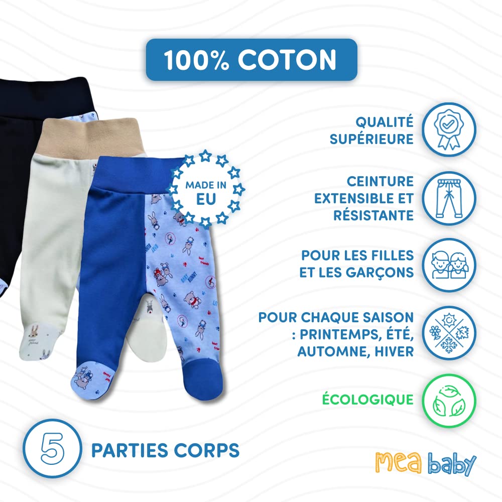 MEA BABY Pantalon bébé Unisexe avec Pieds, Lot de 5, pour Filles et garçons (Parent)