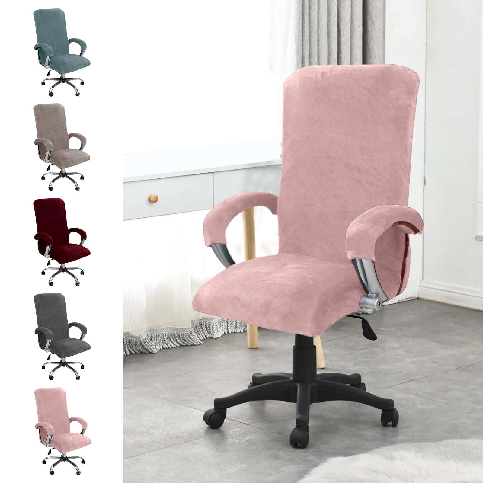 YushengTai Velvet Office Chair Cover, Chair Covers with Armrest, Seat Cover, Office Chair, High Back Seat Cover, Gaming Chair Cover, Covers for Chairs with Armrests, Removable, Elastic (Pink, XL)
