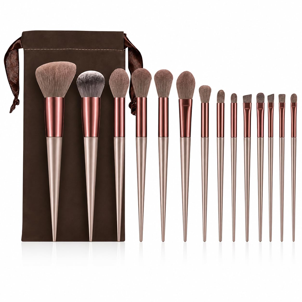 Makeup Brush Set 13 Piece with Portable Cloth Pouch, Professional Cosmetic Brushes Kit for Foundation Powder Blush Contour & Eyeshadow, Soft Synthetic Full Face Makeup Kit for Women & Beginners (Random Single Color)-image-26