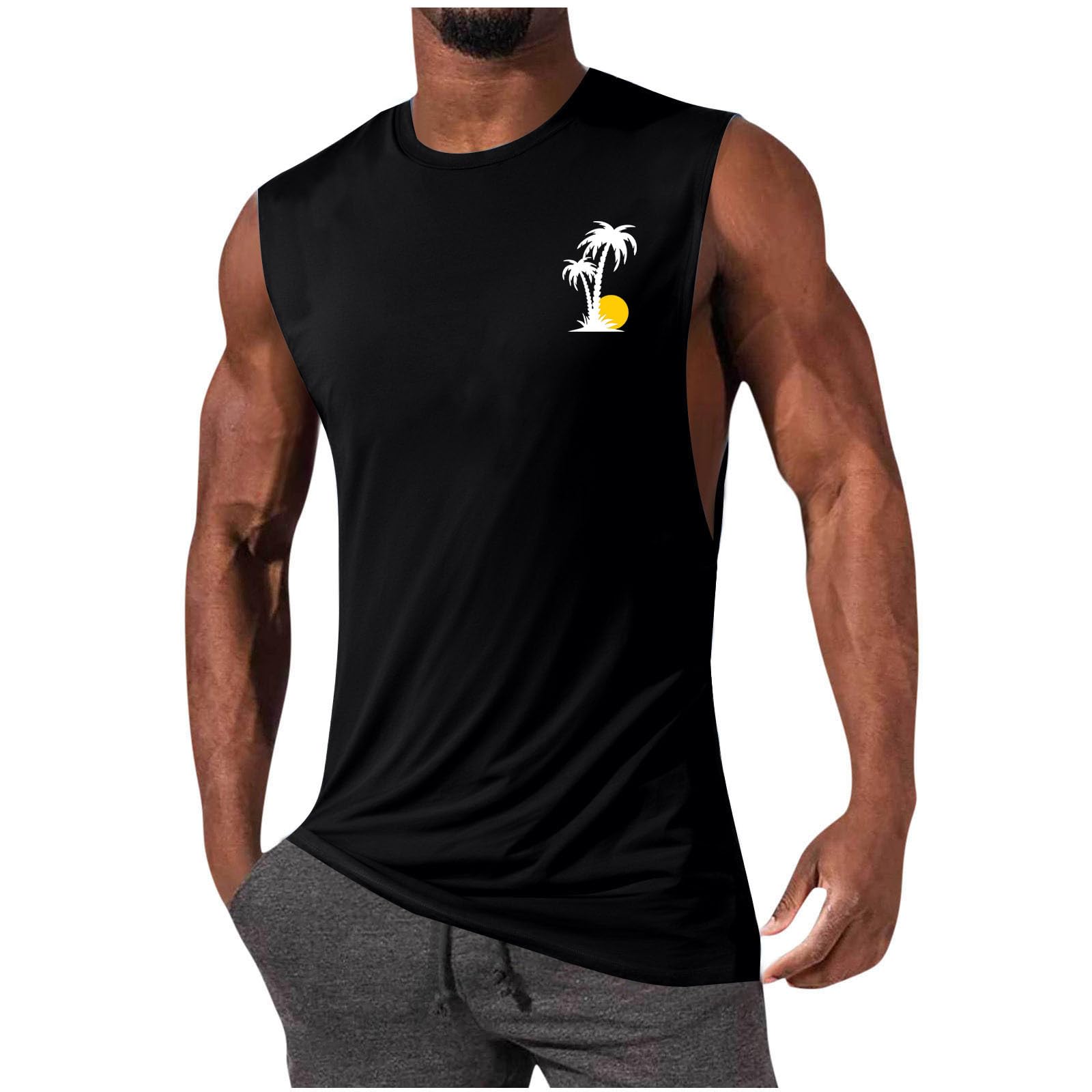 Aopir Mens Compression Print Shirt Workout Tank Tops for Men Athletic Running Gym Summer Beach Shirts