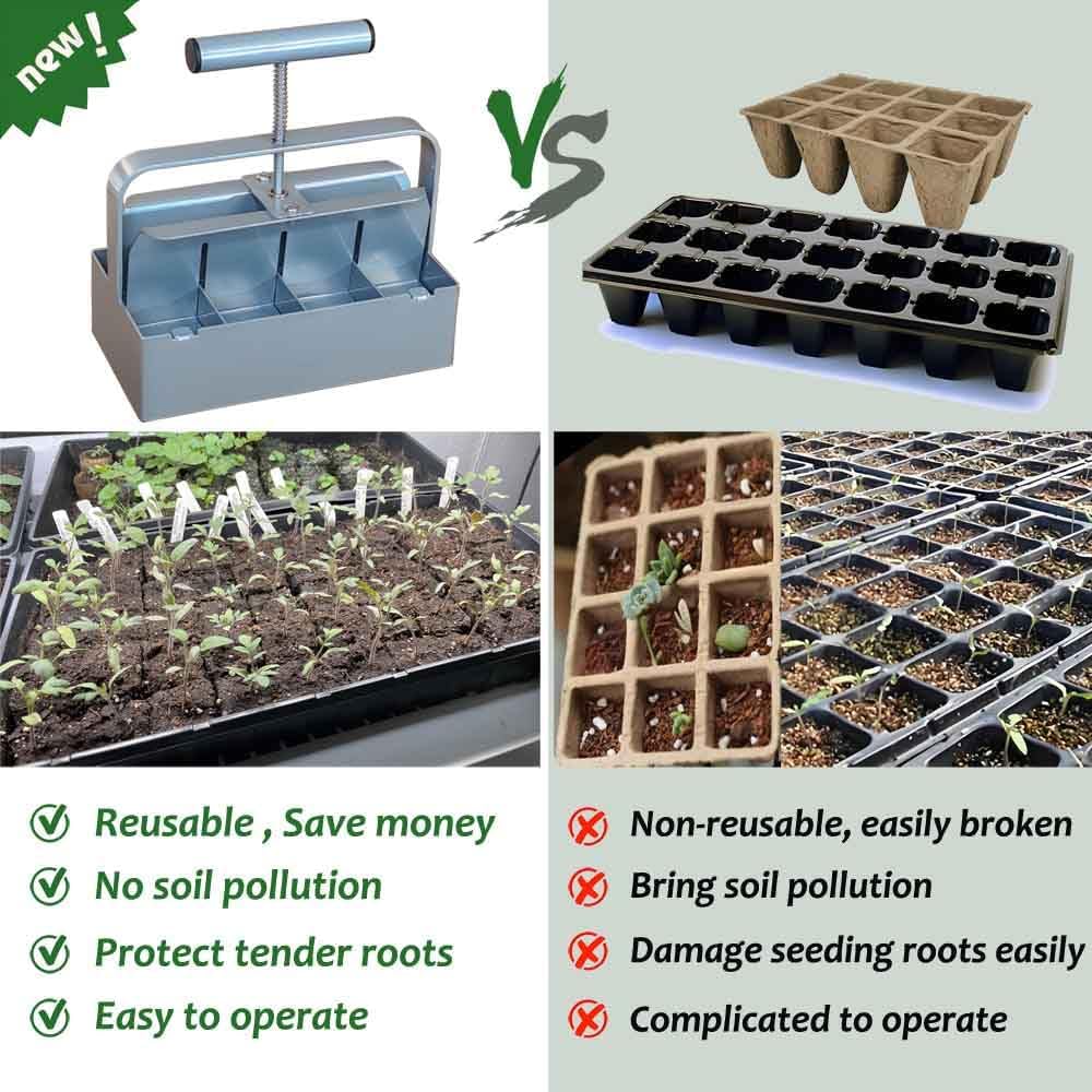Handheld Soil Blocker Tool Kit - 8 Cell Heavy Duty 2 Inch Soil Block Maker for Seedlings, Cuttings, Greenhouses and Gardens (Ergonomic Design, Durable Metal Construction)