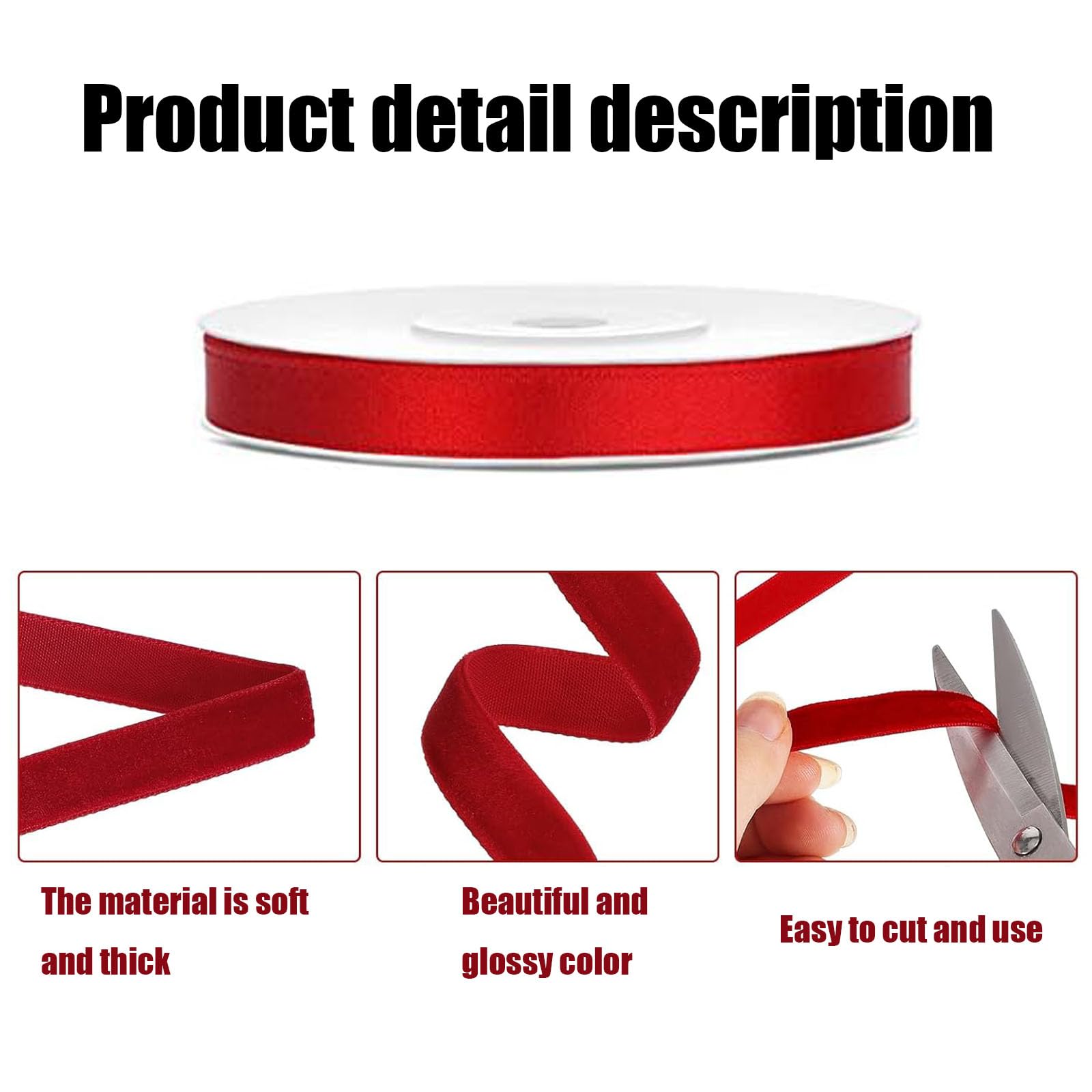 Velvet Ribbon, 25mm X 18m Red Velvet Ribbon, Red Ribbons for Gift Wrapping Used for Gift Packaging Floral Wreath Decoration - Image 3