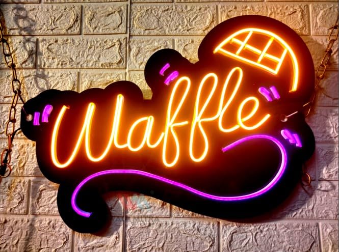 SG PRINT Waffle Black Acrylic Neon Signs for Waffle Shop Wall Decor Neon Lights Art Wall Hanging Decorative Lights(24x18)-image-5