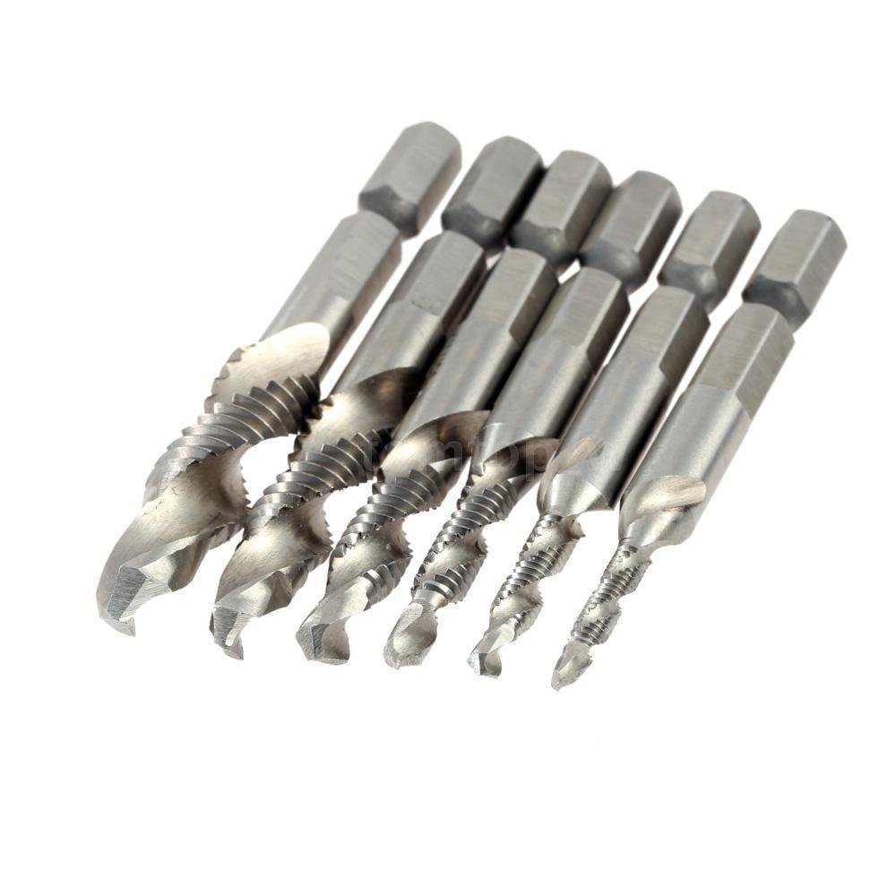 Jeu de forets combinés à tige hexagonale HSS4341, jeu de forets 1/4 "-5/32", taraud à vis britannique/taraud à vis métrique M3-M10 6 pièces(Metric Screw Tap)