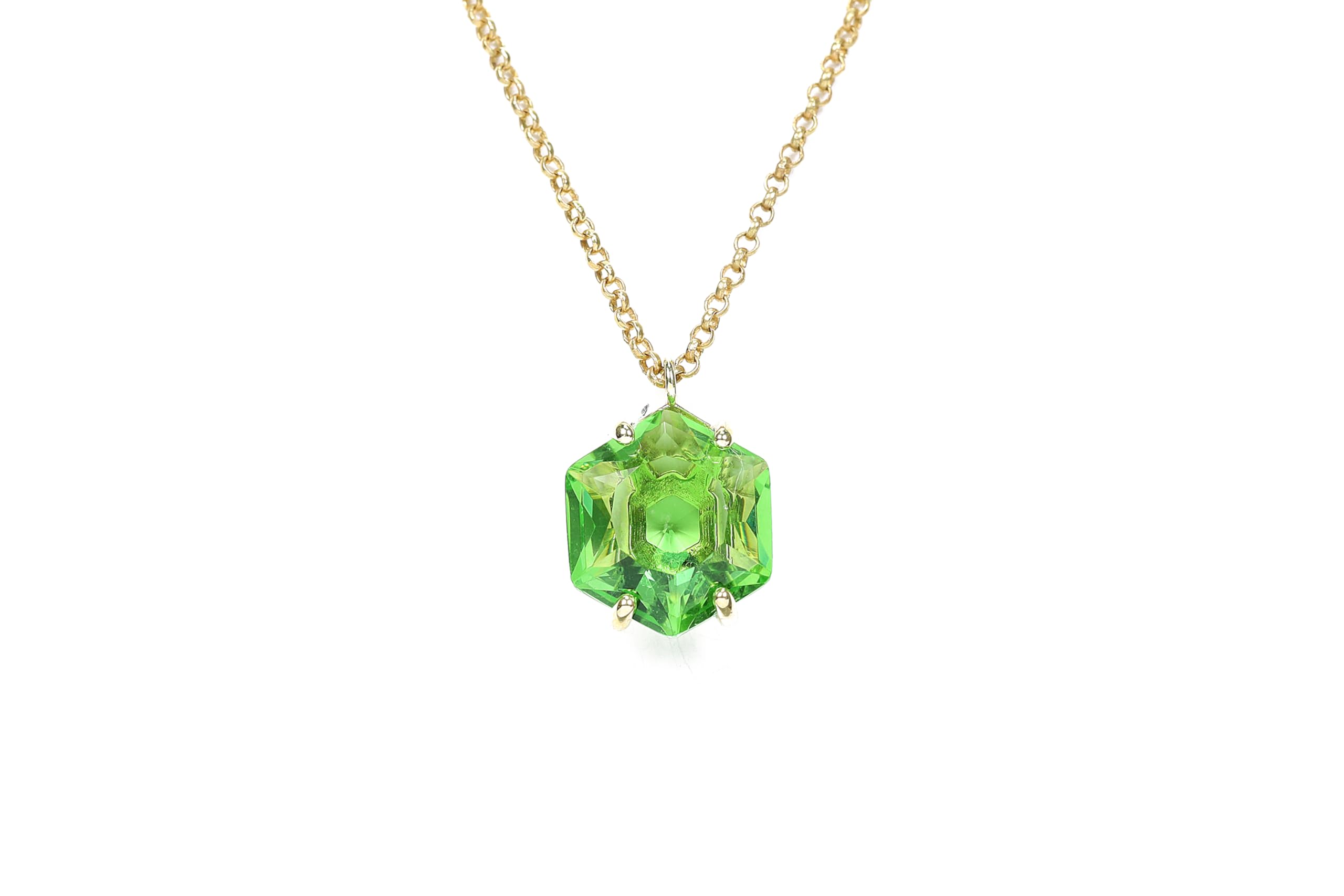 Collier en tourmaline verte 14 carats et pendentif hexagonal - 7