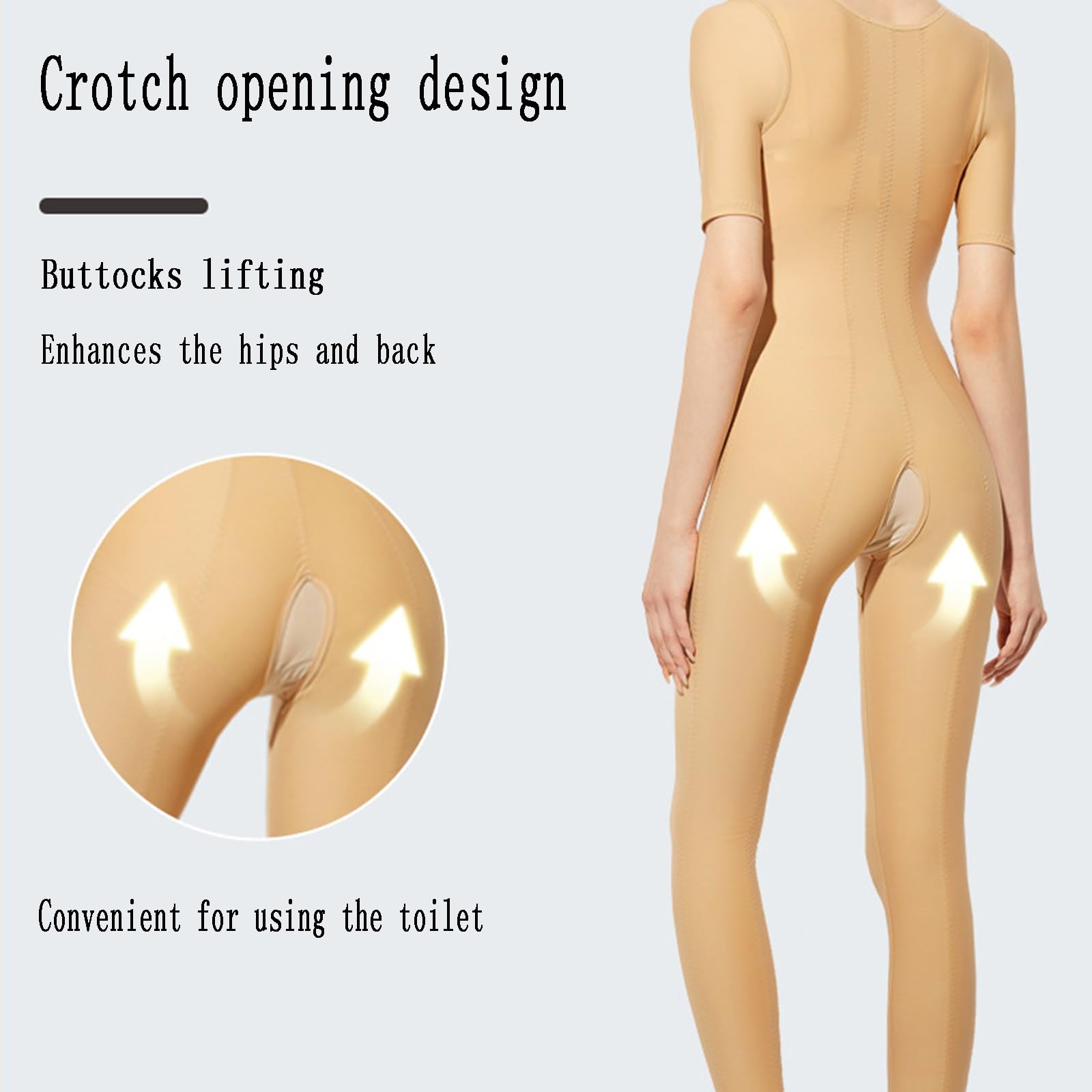 Faja Moldeadora, Compresión Sin Costuras, Control del Abdomen y Modelado De La Cintura | Mangas cortas，Diseño con abertura en la entrepierna，Costuras moldeadoras que realzan las caderas