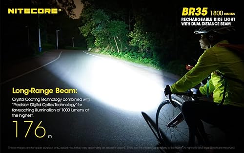 Miniatura 5 de Nitecore BR35 1800 Lm USB recargable de doble distancia haz luz de bicicleta, adultos-hombres
