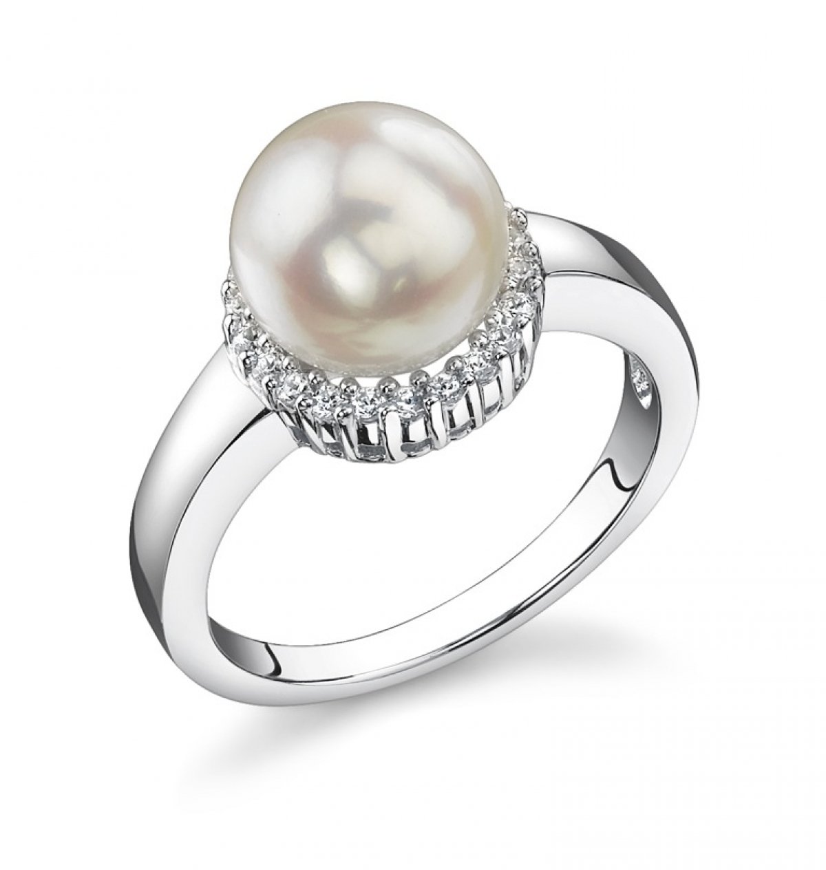The Pearl Source8-8.5mm Genuine White Japanese Akoya Saltwater Cultured Pearl Ashley Ring for Women