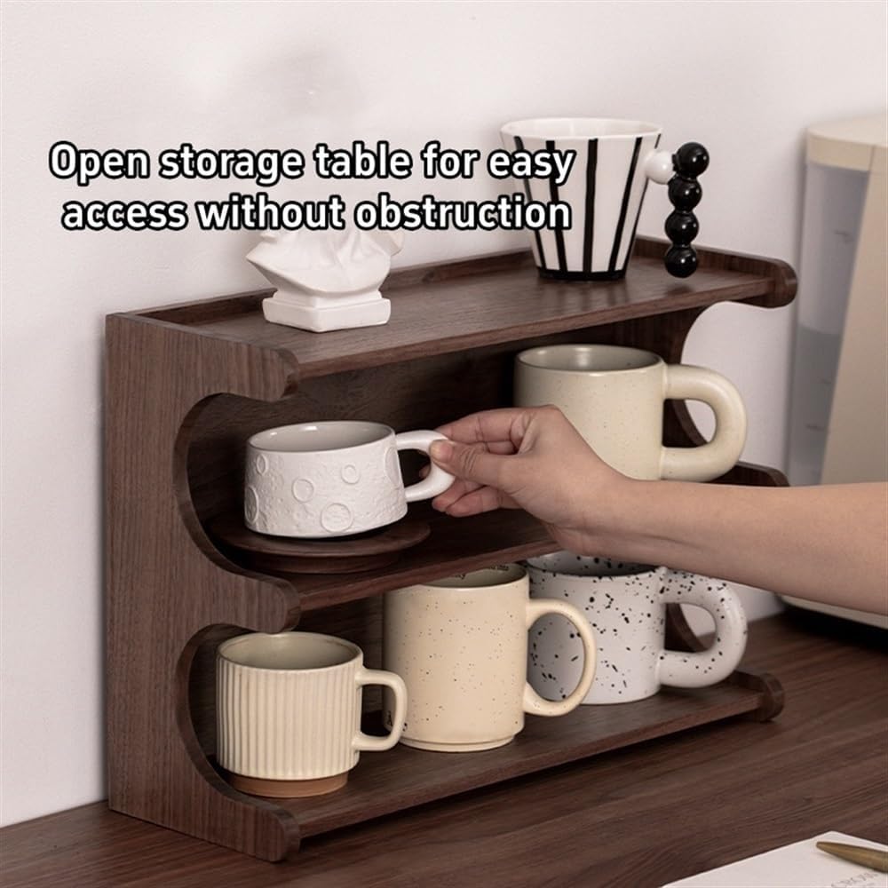 Generisch Tassenhalter, 3-stöckiger Kaffeetassenhalter aus Holz – Stabiler Tassenständer für Küche und Haushalt – Mehrstufiger Präsentationsständer, Robustes Holzdesign, platzsparender Organizer