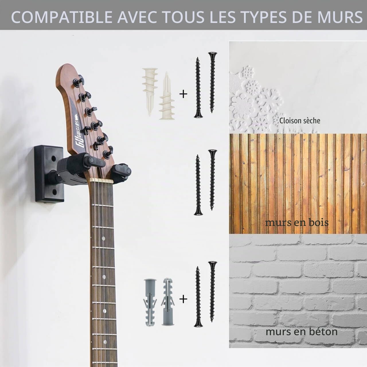Sondery Accroche Support Guitare Mural Porte Crochet pour Guitare Acoustique Electrique Ukulélé Basse