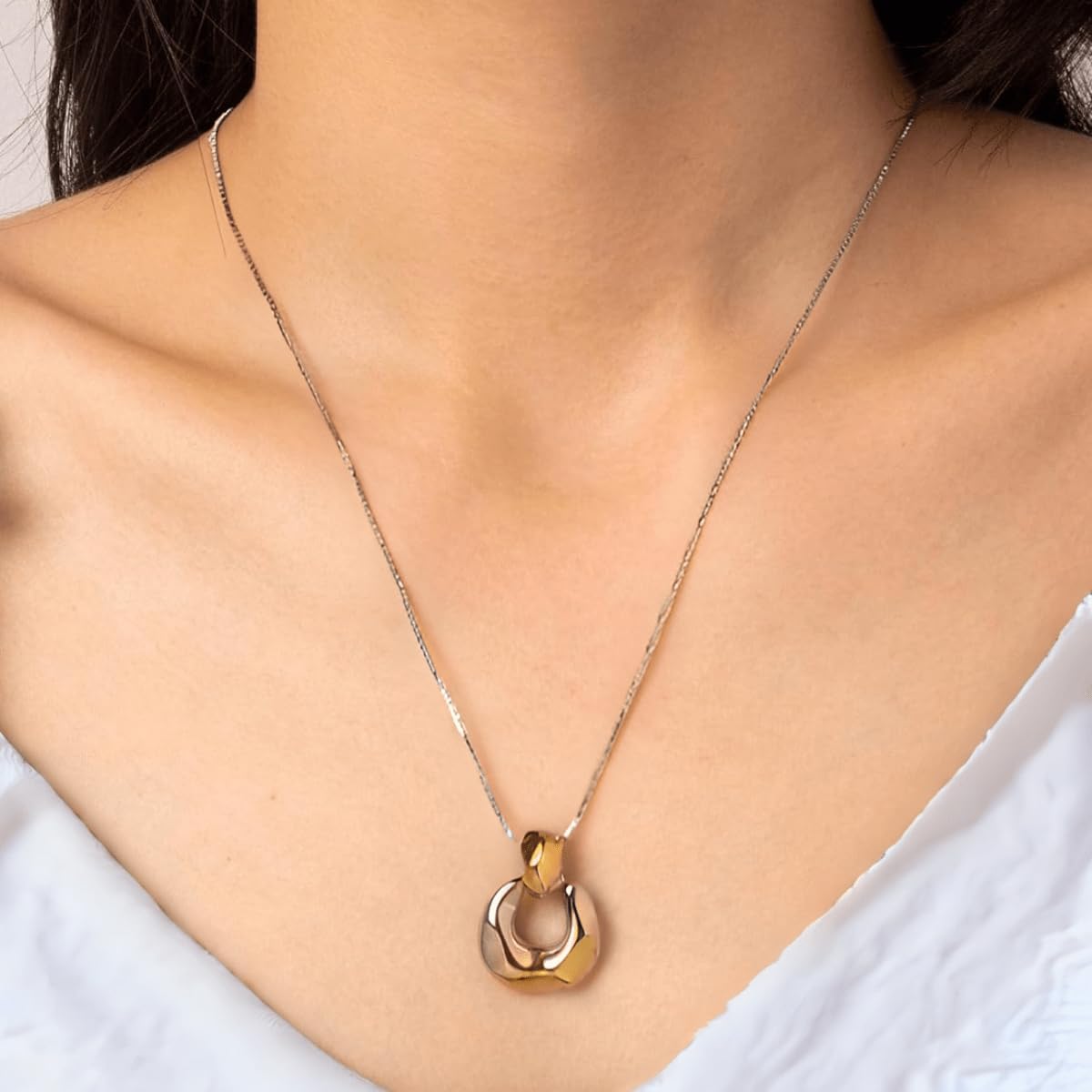 Necklace Earring Set for Women | 18K Gold Plated Statement jewelry | Trendy Pendant Necklace and Hoop Earrings for Her - Image 2