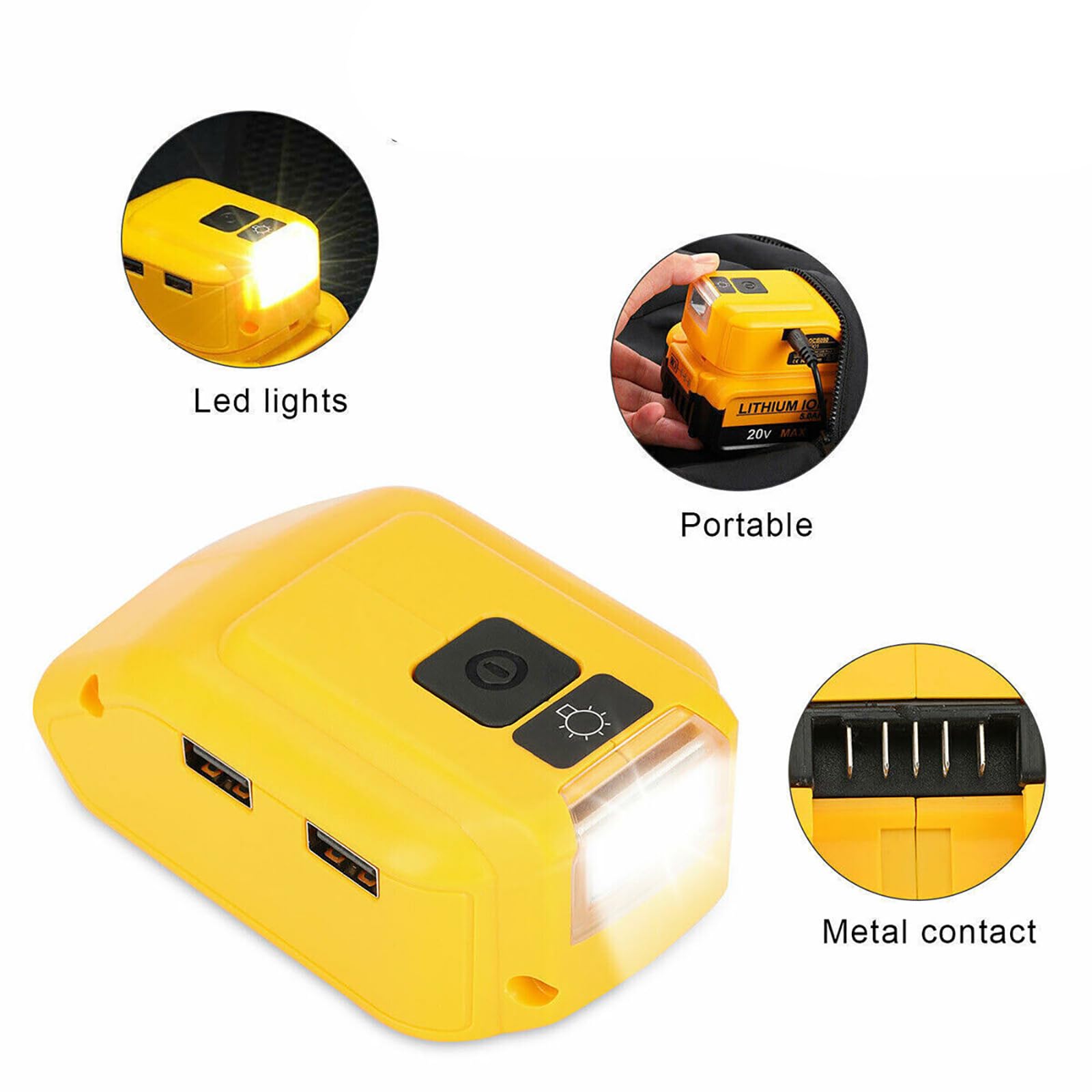 Adaptateur chargeur avec interface USB pour Dewalt 14,4 V vers 20 V Max XR Adaptateur de batterie au lithium