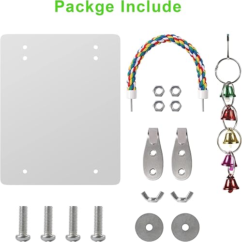 Miniatura 4 de LOPERDEVE Espejo de pájaro de 10.6 pulgadas con cuerda, perca para pájaros, columpio cómodo, perca para grises, amazonas, periquitos, cacatúas,