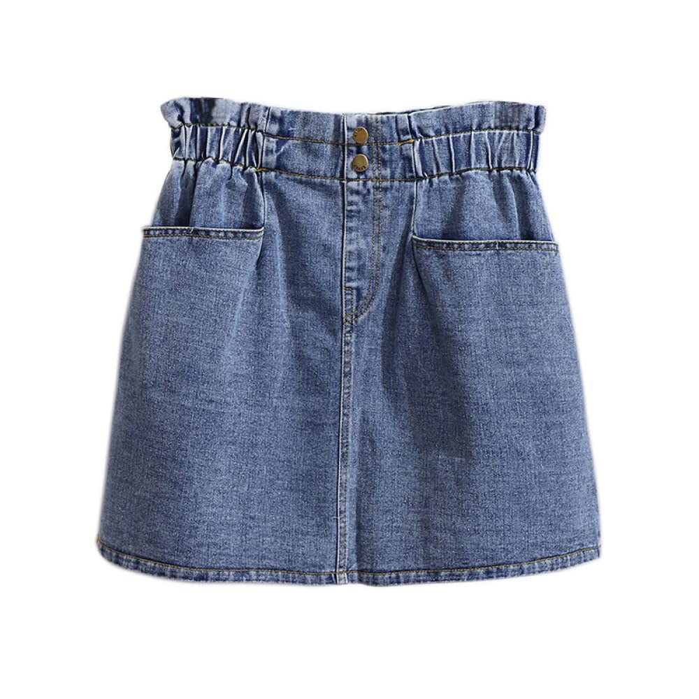 Gonne,Minigonna da Donna Gonna di Jeans con Volant Elastico A Vita Alta Blu Avvolto sui Fianchi con Tasca A-Line Increspato Plus Size Gonne Lunghe Corte per Ragazze Signore,4XL