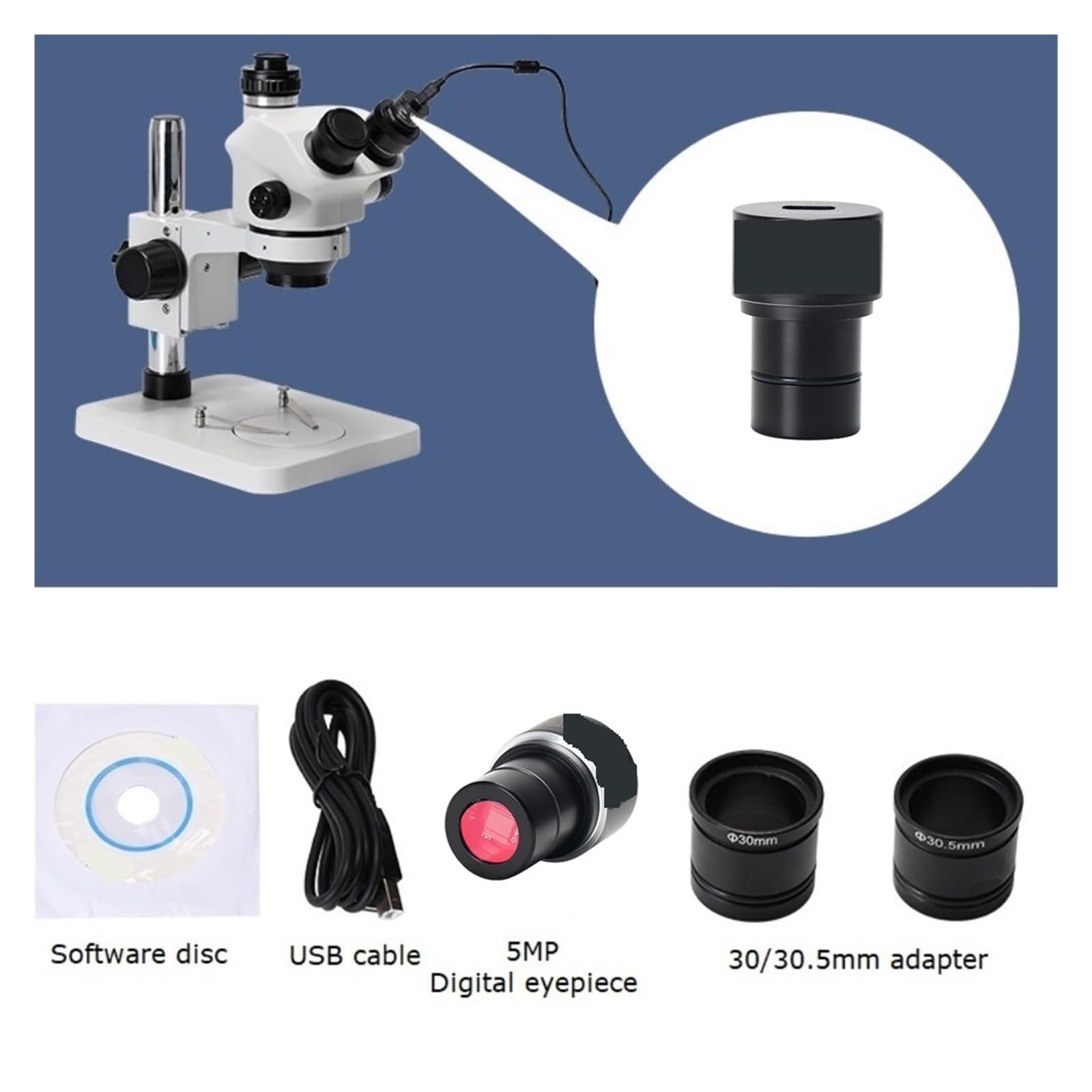 Mikroskop 5MP 2K FHD Digitales Okular USB Elektronisches Okularmikroskop CMOS Typ-C Mikroskopkamera for Microscopio Stereo und Biological(C-mount Full Kit)
