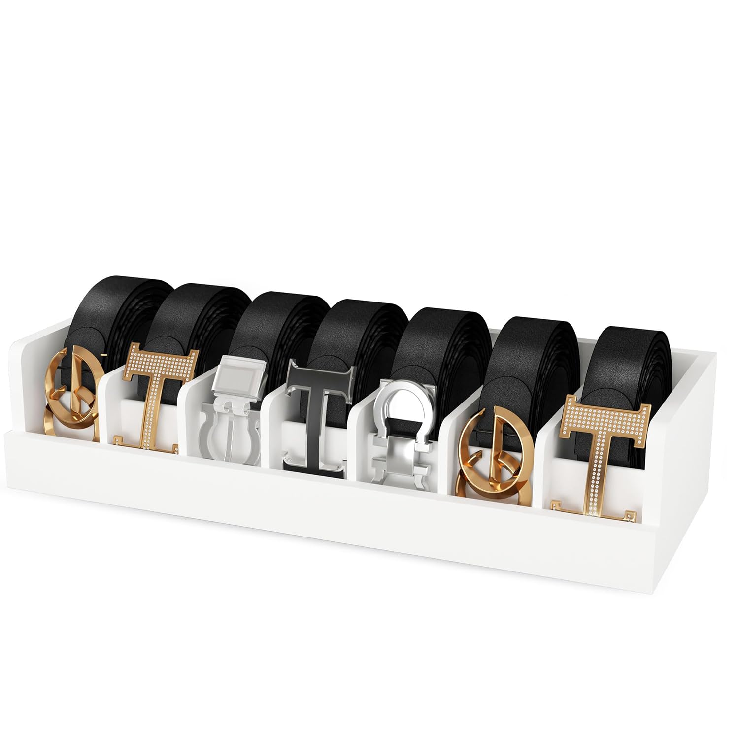 Gürtel-Aufbewahrungsbox, 7 Fächer, Bambus-Gürtel-Organizer für Schrank, Holz-Gürtel-Krawattenaufhänger für Männer und Frauen, Schublade, Gürtel-Display-Halterung, Wandhalterung mit 2 Krawattenklammern