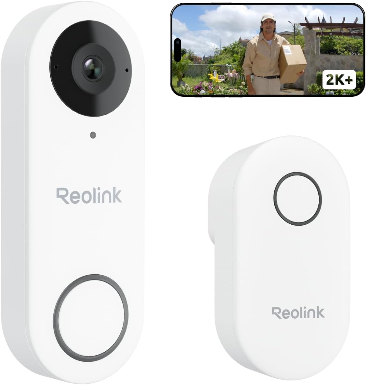 Reolink 5MP Video-Türklingel Kamera mit Chime, 3:4 Kopf-zu-Fuß-Ansicht, 180° Blick, 5/2,4GHz Wi-Fi, Personen-/Paketerkennung, Wasserdicht, Smart-Alarme, Kabelgebunden, Video Doorbell WiFi Weiß