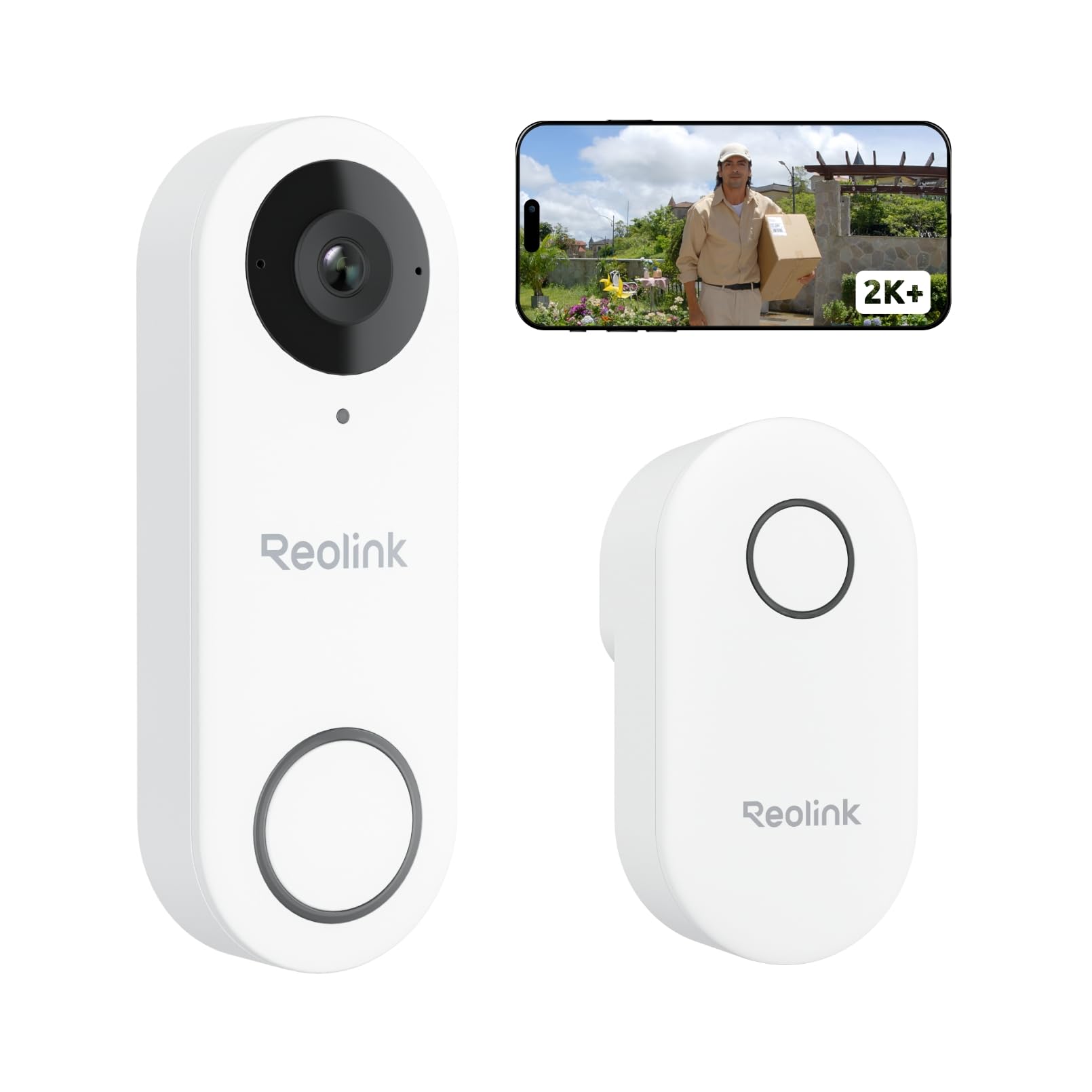 Reolink 5MP Video-Türklingel Kamera mit Chime, 3:4 Kopf-zu-Fuß-Ansicht, 180° Blick, 5/2,4GHz Wi-Fi, Personen-/Paketerkennung, Wasserdicht, Smart-Alarme, Kabelgebunden, Video Doorbell WiFi Weiß