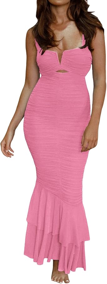 Women Backless Spaghetti Strap Maxi Dress Y2k Lace Strap Satin Tie Dye Bodycon Dress Sexy Party Club Dresses