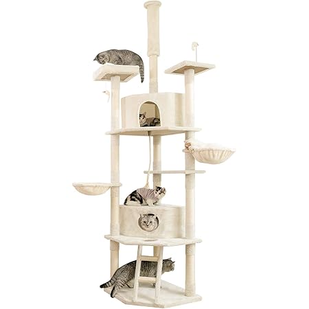 Amazon Mwpo キャットタワー 突っ張り 大型猫 スリム 省スペース おしゃれ 多頭飼い 爪とぎ 爪みがき おもちゃ付き ベージュ H235 260 W57 D57cm 086a Mwpo キャットタワー 通販