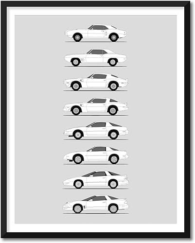 Póster hecho a mano compatible con Pontiac Firebird Trans Am Print Wall Art Decor of the Firebird Formula Muscle Car Generations History Evolution