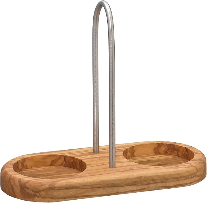 Zassenhaus Mühlenuntersetzer mit Griff für Zwei Mühlen Olivenholz Edelstahl, Maße: L: 17 x B: 8 x H: 15 cm, 036060, Holz