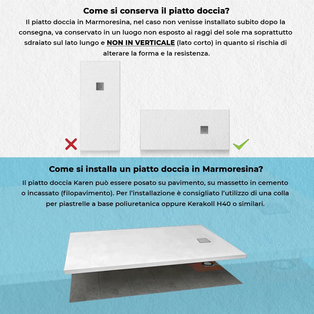 Inbagno Piatto Doccia semicircolare Sinistro 70x90 in Resina Bianco Effetto Pietra, Ultra Slim e Antibatterico, riducibile su Misura, griglia di Scarico Reversibile, Loren
