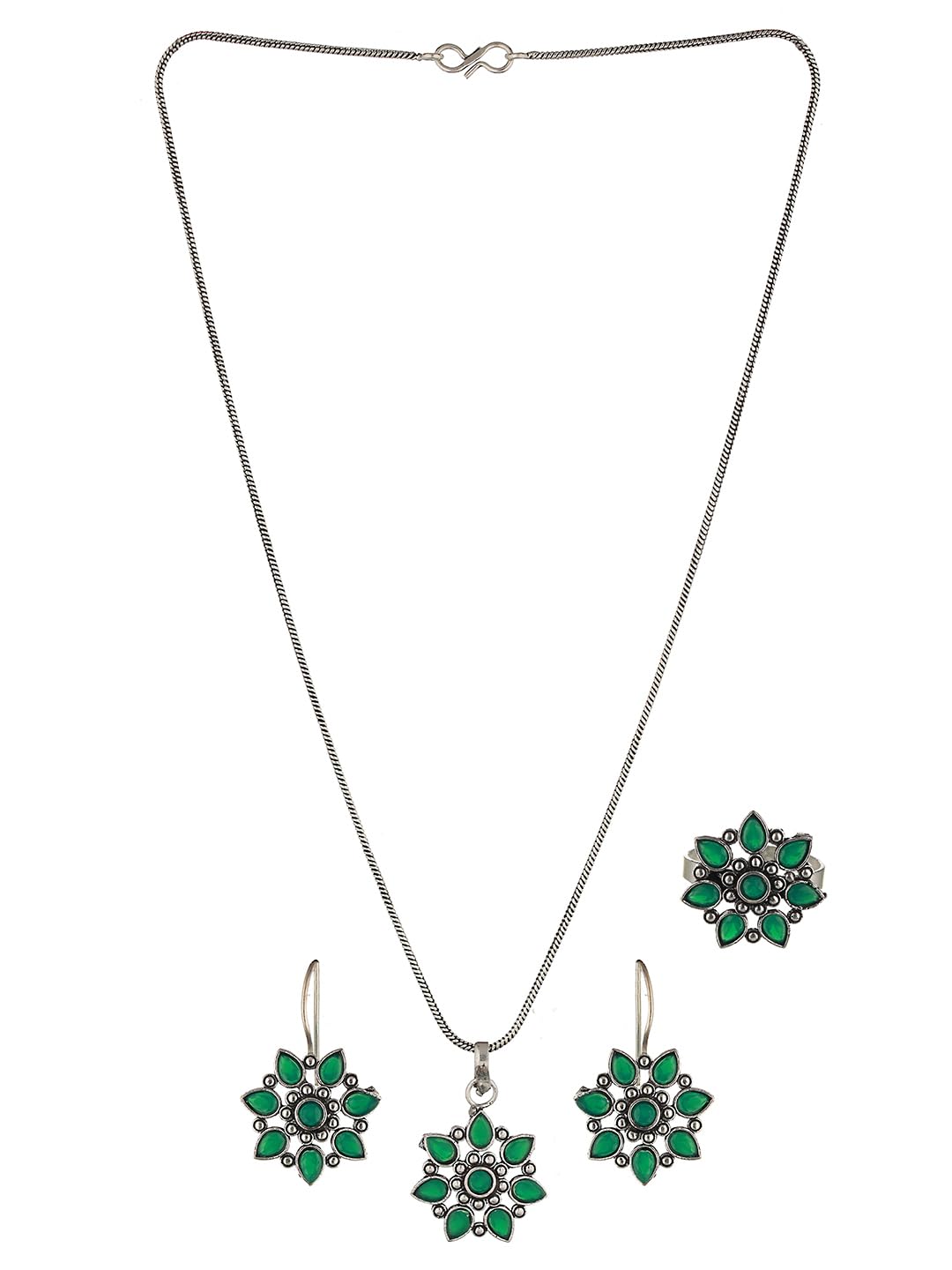 SARAF RS JEWELLERY Oxidised Green Stone Pendant Set with Chain for Women, Girls, Antique Jewelry (B0CCJR91SR) Amazon Price History, Amazon Price Tracker