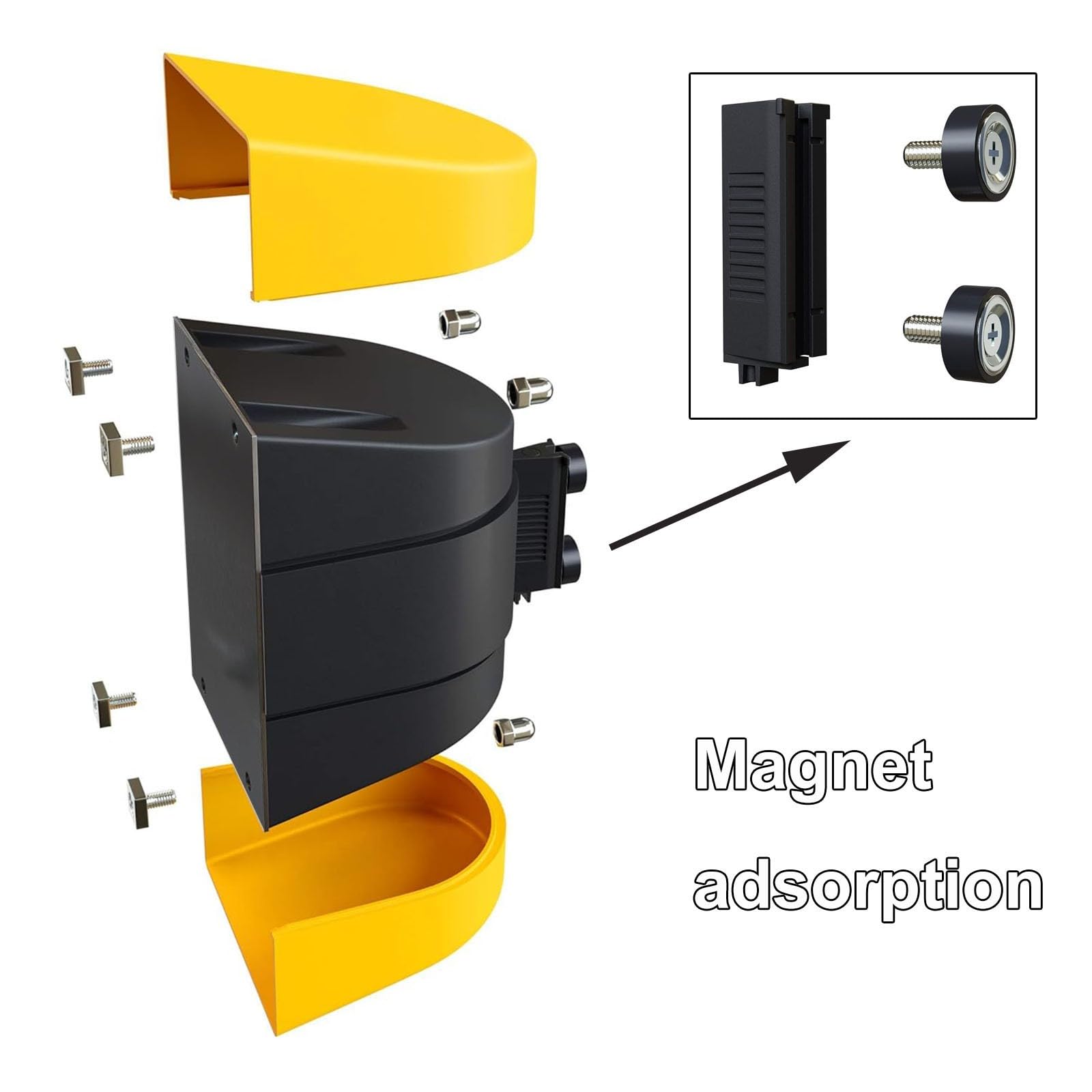 Cinturón Barrera, Barrera Cinta atracción magnética montada la Pared, Barrera Cuerda retráctil magnética Colas 2/3/5/10 m con Accesorios Montaje, Amarillo/Rojo/Negro/Opcional