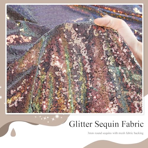 Image of SoarDream Black Gold Sequin Backdrop 6 Pcs 2ftx8ft Sparkly Glitter Birthday Party Cake Table Background Draping Fabric