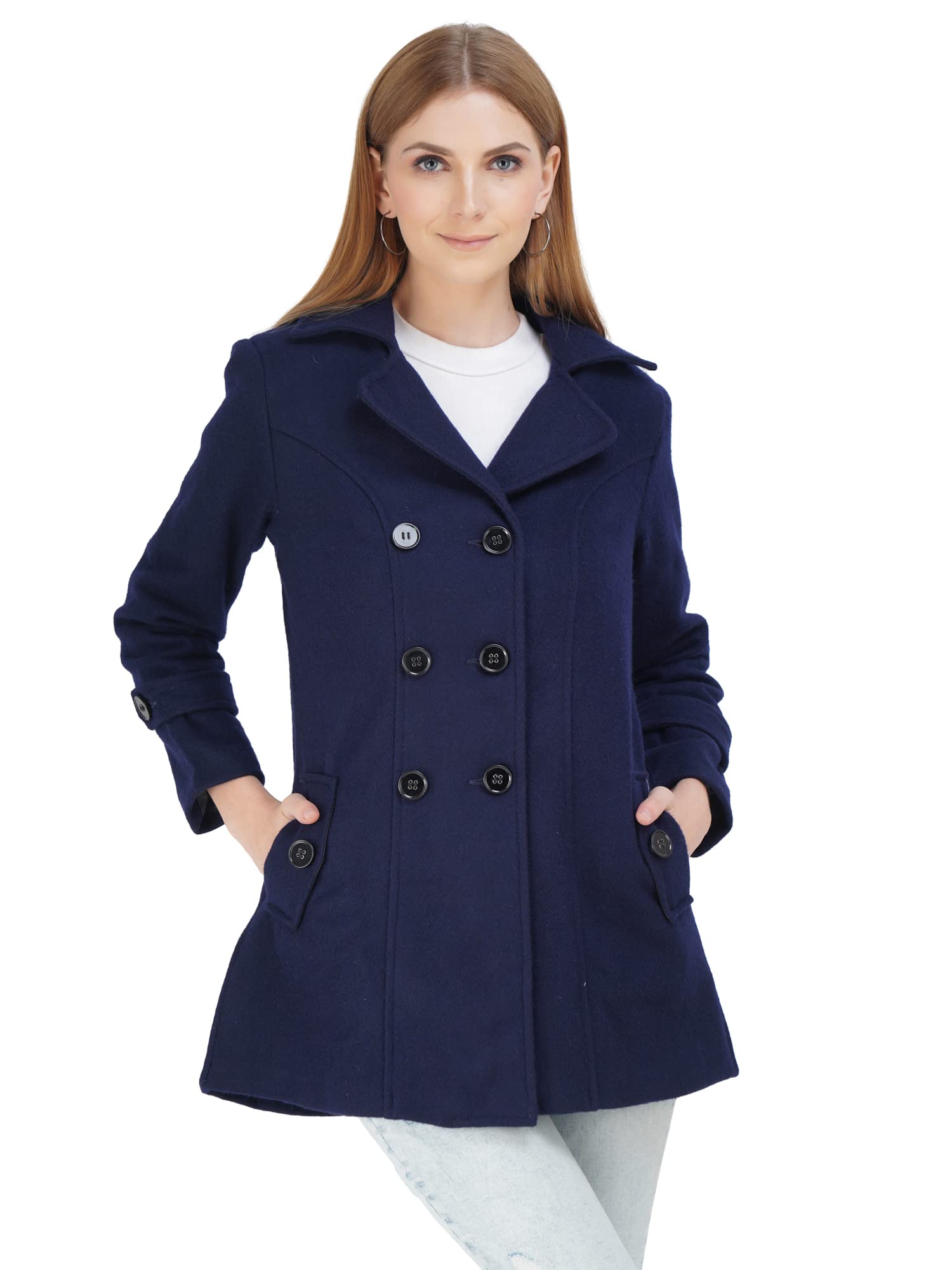 Women's Solid Mid Thigh Wool Trench Coat-image-21